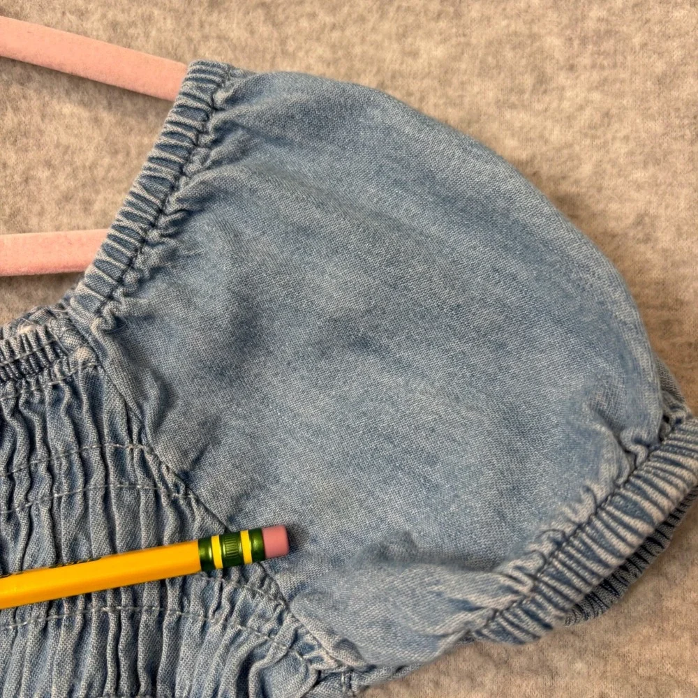 The Children's Place‎ Girls 5/6 Chambray Smocked Dress Blue Denim Short Sleeve